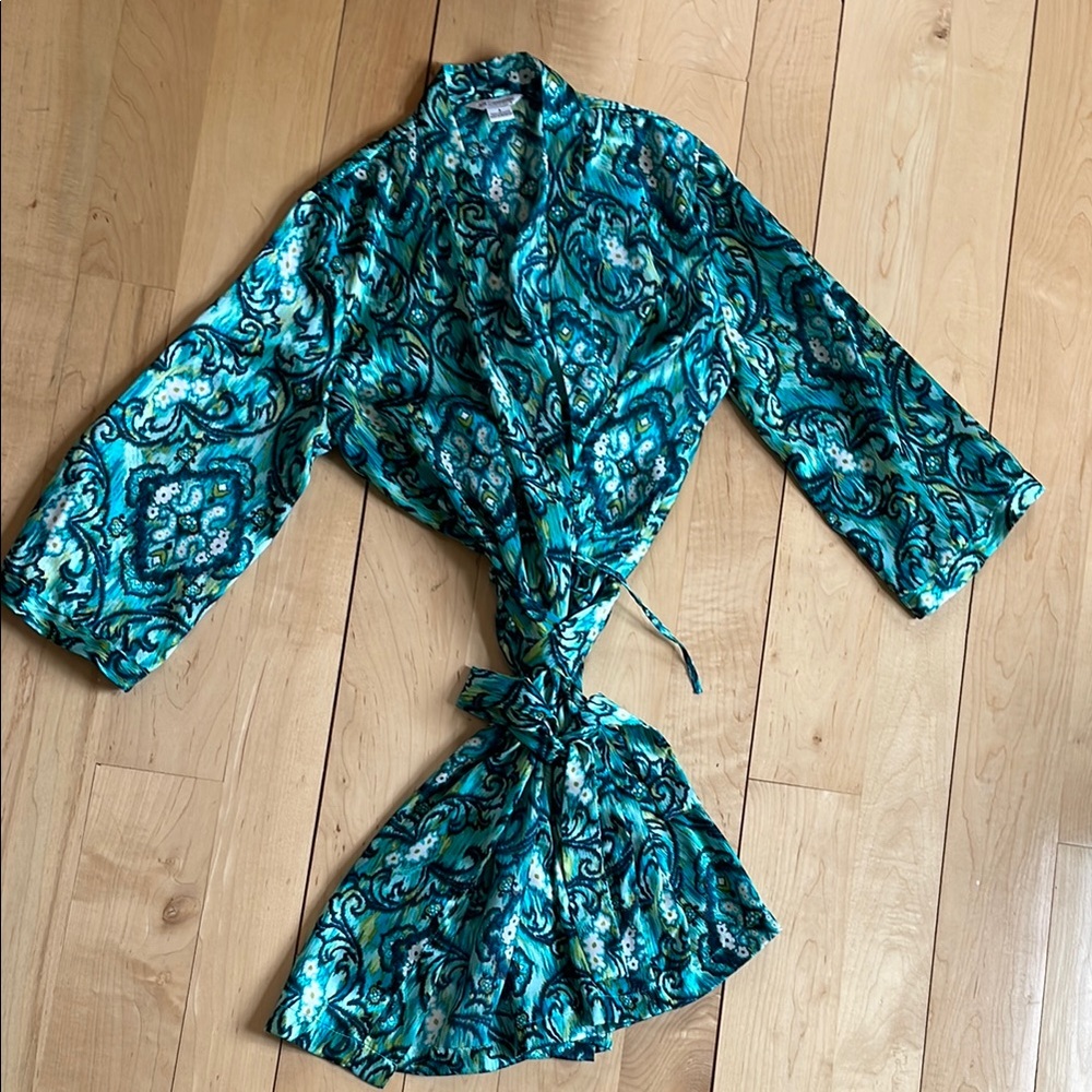 Elegant Teal Patterned Women's Robe